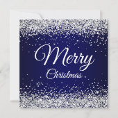 スパークフェイクリーシルバーグリッタークリスマスネイビーブルー 招待状 (正面)