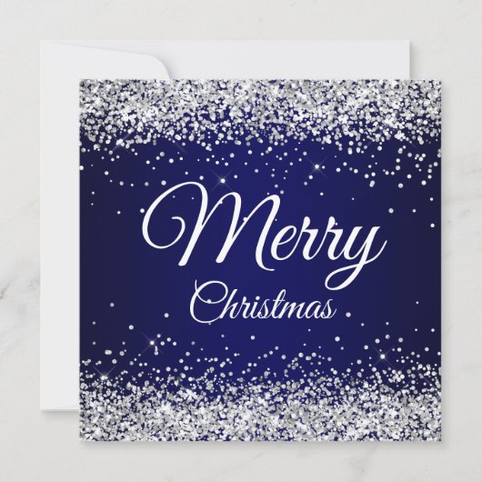 スパークフェイクリーシルバーグリッタークリスマスネイビーブルー 招待状 (正面)