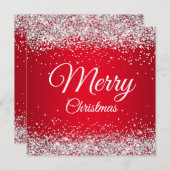 スパークフェイクリーシルバーグリッタークリスマスレッド 招待状 (正面/裏面)