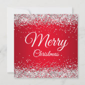 スパークフェイクリーシルバーグリッタークリスマスレッド 招待状 (正面)