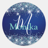 スパークフェイクリーマーメイドグリッターブルー海モノグラム ラウンドシール (正面)