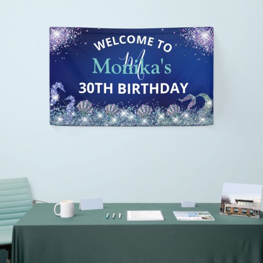 スパークフェイクリーマーメイドグリッターブルー海モノグラム 横断幕 (トレードショー)