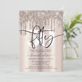 スパークモダンリークリームグリッター50th誕生日パーティー 招待状 (スタンド正面)