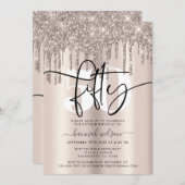 スパークモダンリークリームグリッター50th誕生日パーティー 招待状 (正面/裏面)