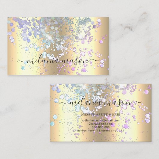 スパークモダンリーグリッターメタリック金ゴールドメイクアップアーティスト 名刺 (正面/裏面)