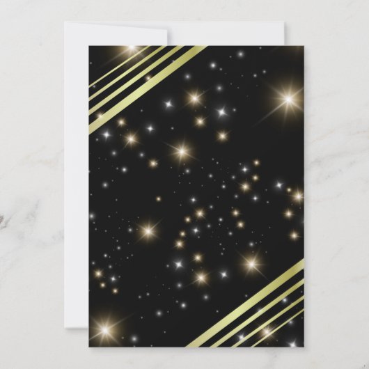 スパークモダンリー金ゴールドとブラック誕生日パーティー 招待状 (裏面)