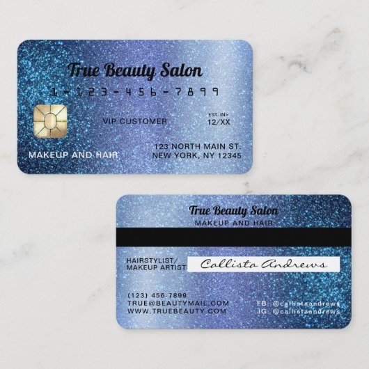 スパークユニークリーアクアブルーグリッタークレジットカード 名刺 (正面/裏面)