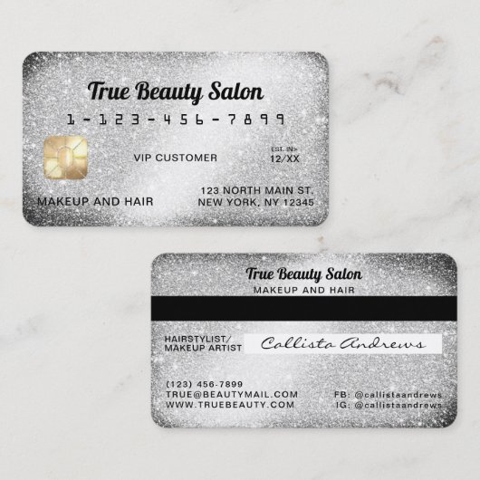 スパークユニークリーシルバーグリッタークレジットカード 名刺 (正面/裏面)