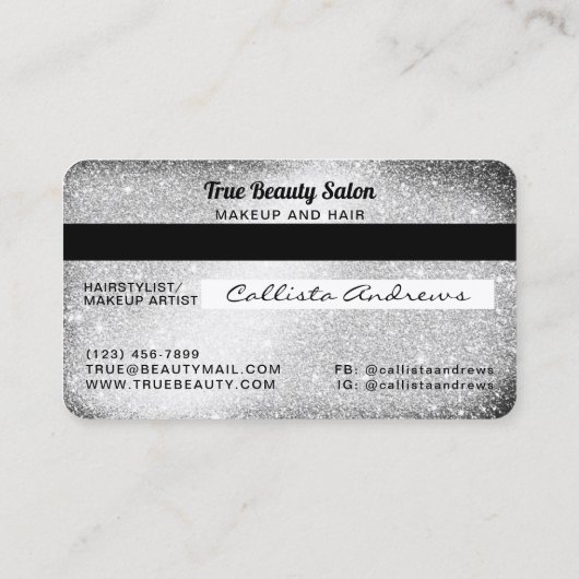 スパークユニークリーシルバーグリッタークレジットカード 名刺 (裏面)