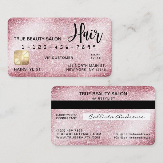 スパークユニークリーピンクグリッタークレジットカードヘア 名刺 (正面/裏面)