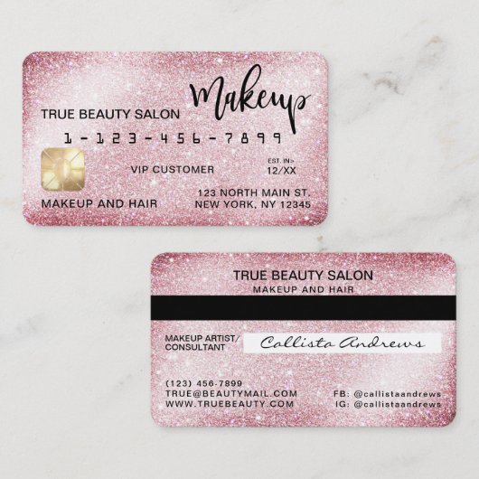スパークユニークリーピンクグリッタークレジットカードメイクアップ 名刺 (正面/裏面)