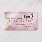 スパークユニークリーピンクグリッタークレジットカード爪、 ネイル技術 名刺 (正面)