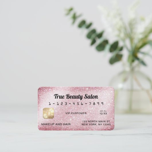 スパークユニークリーピンクグリッタークレジットカード 名刺 (スタンド正面)