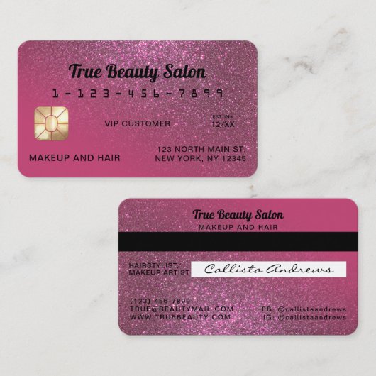 スパークユニークリーベリーピンクグリッタークレジットカード 名刺 (正面/裏面)