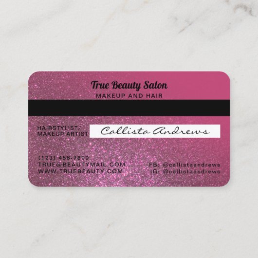 スパークユニークリーベリーピンクグリッタークレジットカード 名刺 (裏面)