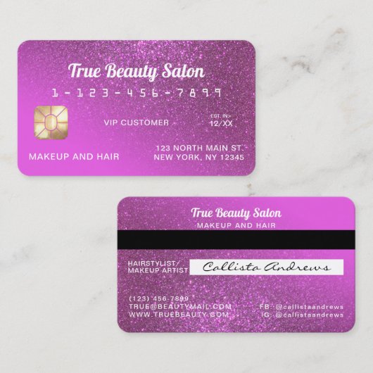 スパークユニークリーマゼンタグリッタークレジットカード 名刺 (正面/裏面)