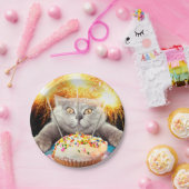 スパークラーのカップケーキ入り猫 ペーパープレート (パーティー)