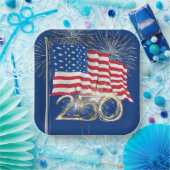 スパークラーズのある250誕生日米国国旗 ペーパープレート (パーティー)