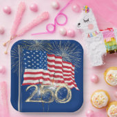 スパークラーズのある250誕生日米国国旗 ペーパープレート (パーティー)