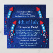 スパークラー付きの花火ロケット 7月4日 招待状 2 (正面/裏面)