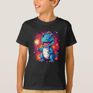 スパークラー誕生日付き恐竜7月4日かわいい Tシャツ