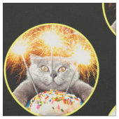 スパークラー·カップケーキを持つ猫 ファブリック (クローズアップ)