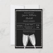 スパークリシルバーグリッターシャンパン誕生日 招待状 (正面)