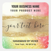 スパークリスクリスマスグリッター赤い緑の製品ラベル スクエアシール (正面)