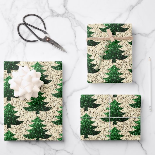 スパークリスツリー緑の金ゴールドパターン ラッピングペーパーシート (正面)