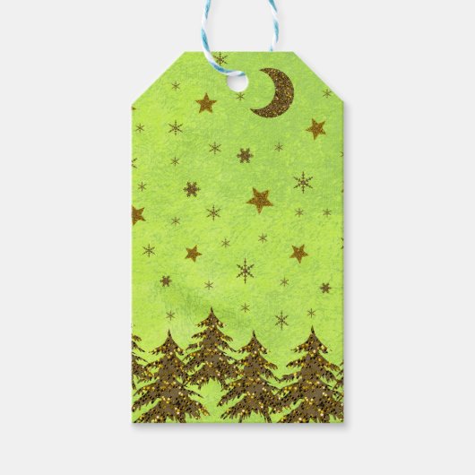スパークリスマスツリー、星オン抽象芸術紙 ギフトタグ (正面)