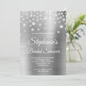 スパークリダイヤモンドシルバーサテンフォイルブライダルシャワー 招待状 (スタンド正面)