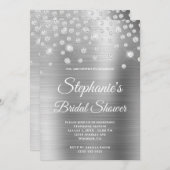 スパークリダイヤモンドシルバーサテンフォイルブライダルシャワー 招待状 (正面/裏面)