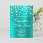 スパークリダイヤモンドターコイズサテンフォイルブライダルシャワー 招待状 (スタンド正面)