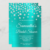 スパークリダイヤモンドターコイズサテンフォイルブライダルシャワー 招待状 (正面/裏面)