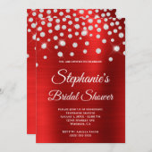 スパークリダイヤモンドレッドサテンフォイルブライダルシャワー 招待状 (正面/裏面)