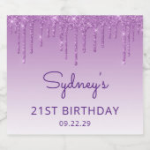 スパークリパープルグリッタードリップ21歳の誕生日パーティー スパークリングワインラベル (シングルラベル)