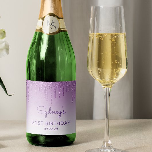 スパークリパープルグリッタードリップ21歳の誕生日パーティー スパークリングワインラベル