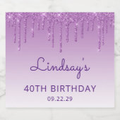 スパークリパープルグリッタードリップ40歳の誕生日パーティー スパークリングワインラベル (シングルラベル)