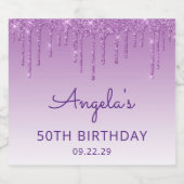 スパークリパープルグリッタードリップ50th誕生日パーティー スパークリングワインラベル (シングルラベル)