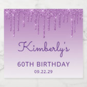 スパークリパープルグリッタードリップ60th誕生日パーティー スパークリングワインラベル (シングルラベル)