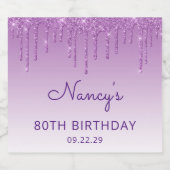 スパークリパープルグリッタードリップ80th誕生日パーティー スパークリングワインラベル (シングルラベル)