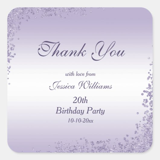 スパークリパープルグリッター装飾誕生日 スクエアシール (正面)