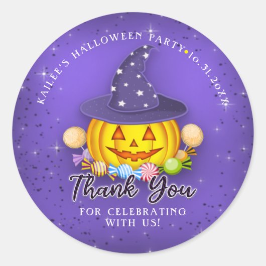 スパークリパープルハロウィンカボチャありがとう ラウンドシール (正面)