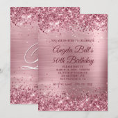 スパークリピンクグリッターとフォイル50誕生日 招待状 (正面/裏面)