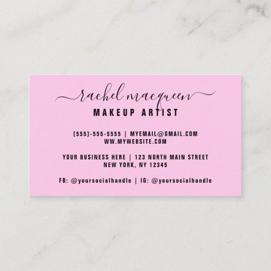 スパークリピンクグリッタータイポグラフィメイクアップアーティスト 名刺 (裏面)