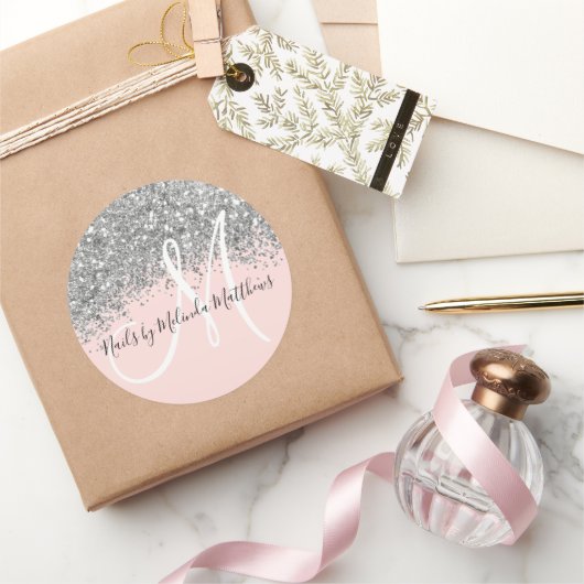 スパークリピンクシルバー紙吹雪グリッター事業 ラウンドシール (ギフト)