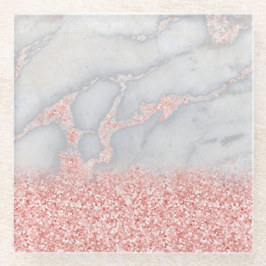 スパークリピンクローズボヘミアンマーブル金ゴールド ガラスコースター (正面)