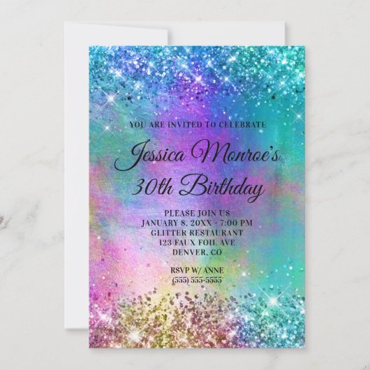 スパークリマーメイドグリッターフォイル30th誕生日 招待状 (正面)