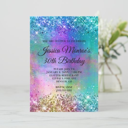 スパークリマーメイドグリッターフォイル30th誕生日 招待状 (スタンド正面)