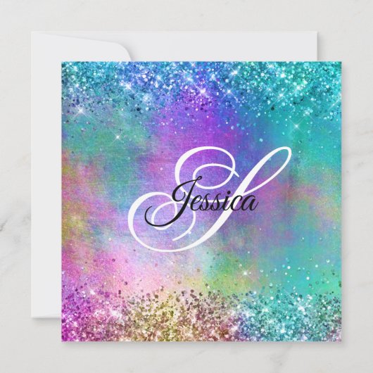 スパークリマーメイドグリッターフォイル40th誕生日 招待状 (裏面)